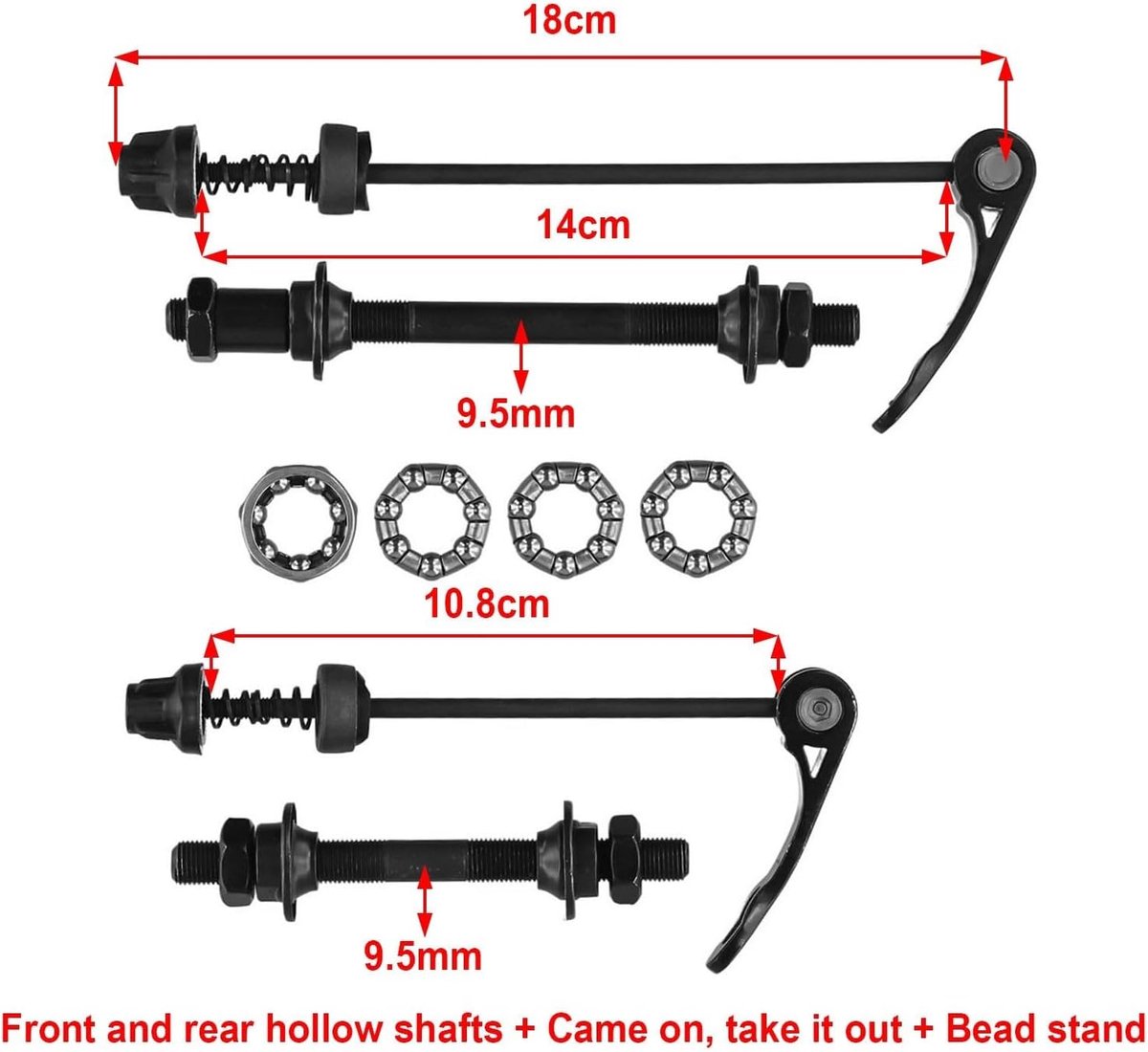 Mountain Bike Front and Rear Hollow Axle, Mountain Bike Wheel Hub Steel Ball Bicycle Front, Quick Release Bar + Bead - ShopVlot