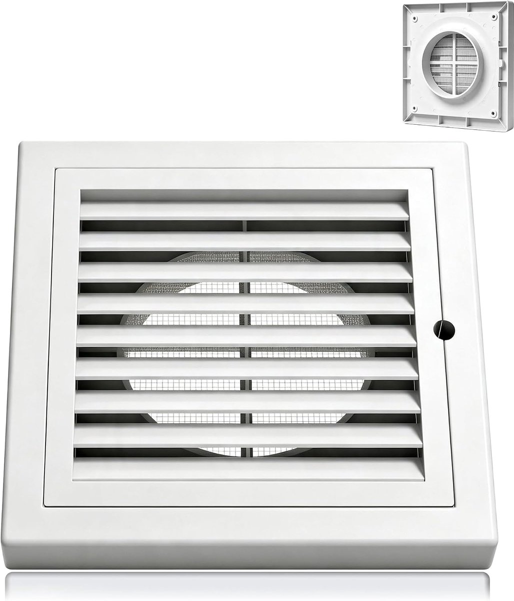 Aygrochy 100 mm ventilatiehoes, platte vierkante kunststof rooster met ingebouwd gaasscherm en lamellen - ShopVlot