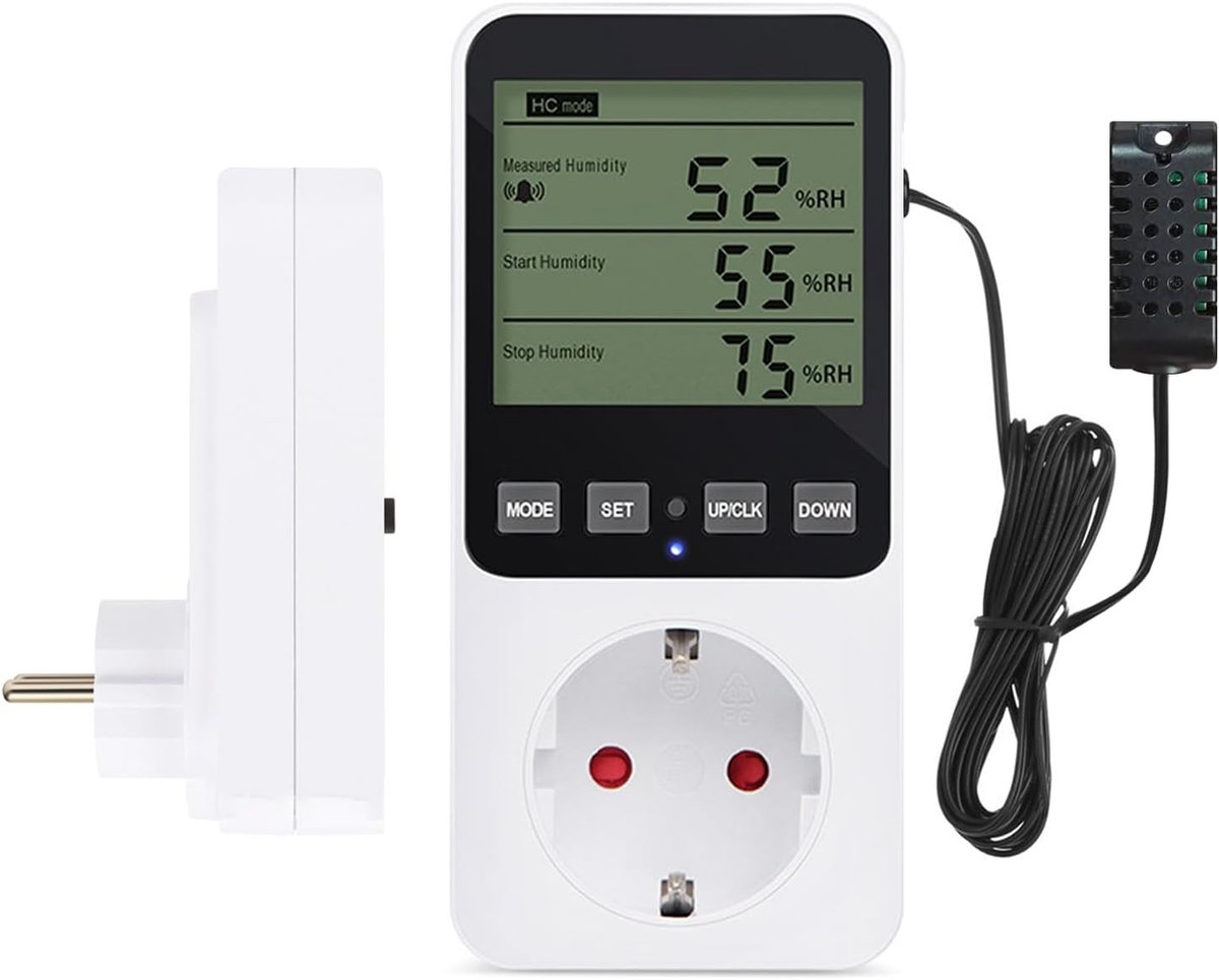 Humidity Regulator, Temperature Controller, Socket Digital Hygrostat, Humidity Regulator, 16 A, 230 V, with Sensor - ShopVlot