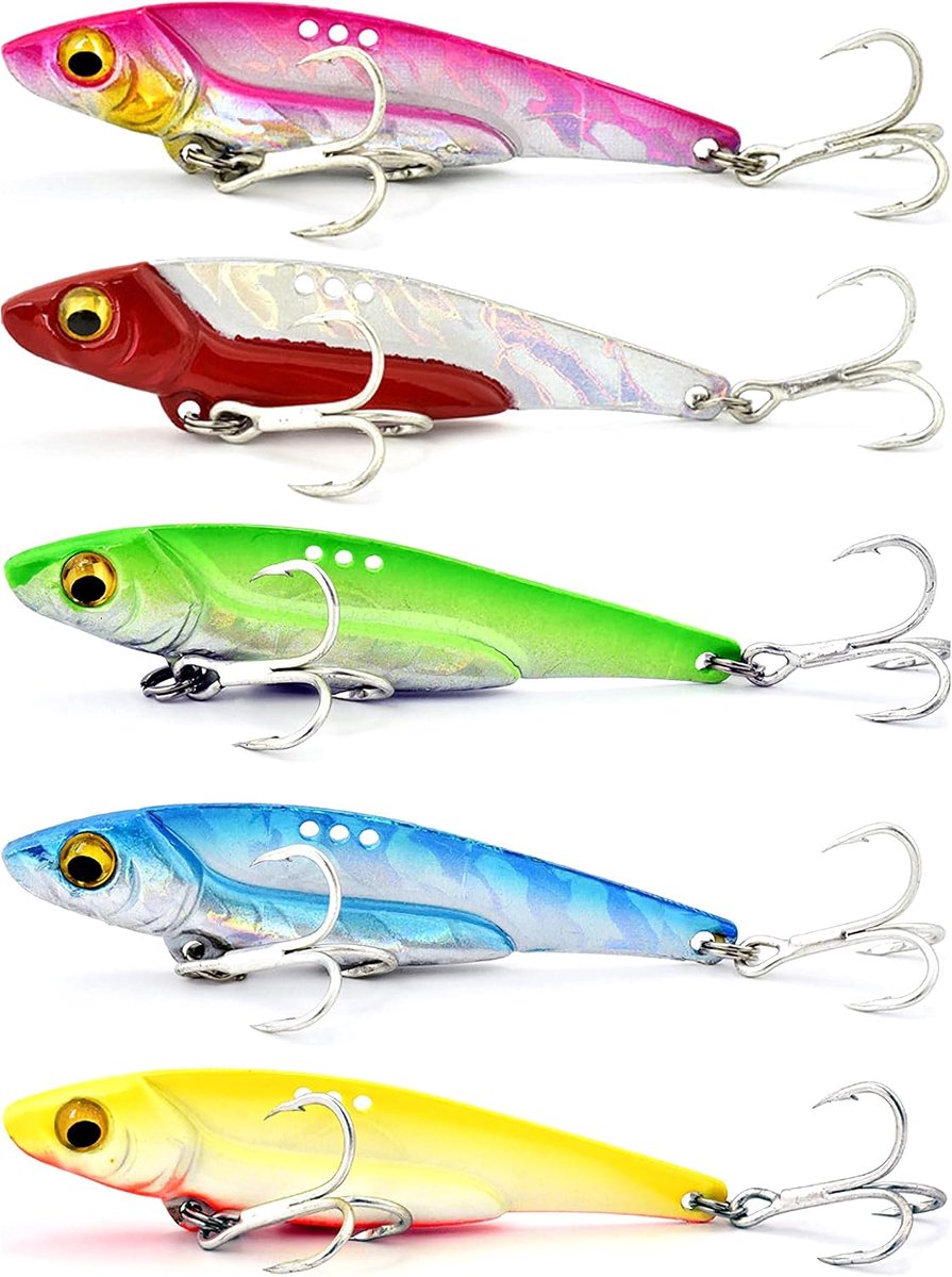 Steinn Wobbler 5 Pieces Metal VIB Bait Hard Bait Fishing Bait 3D Eyes Fishing Spinner Perch with Triplets Hooks with - ShopVlot