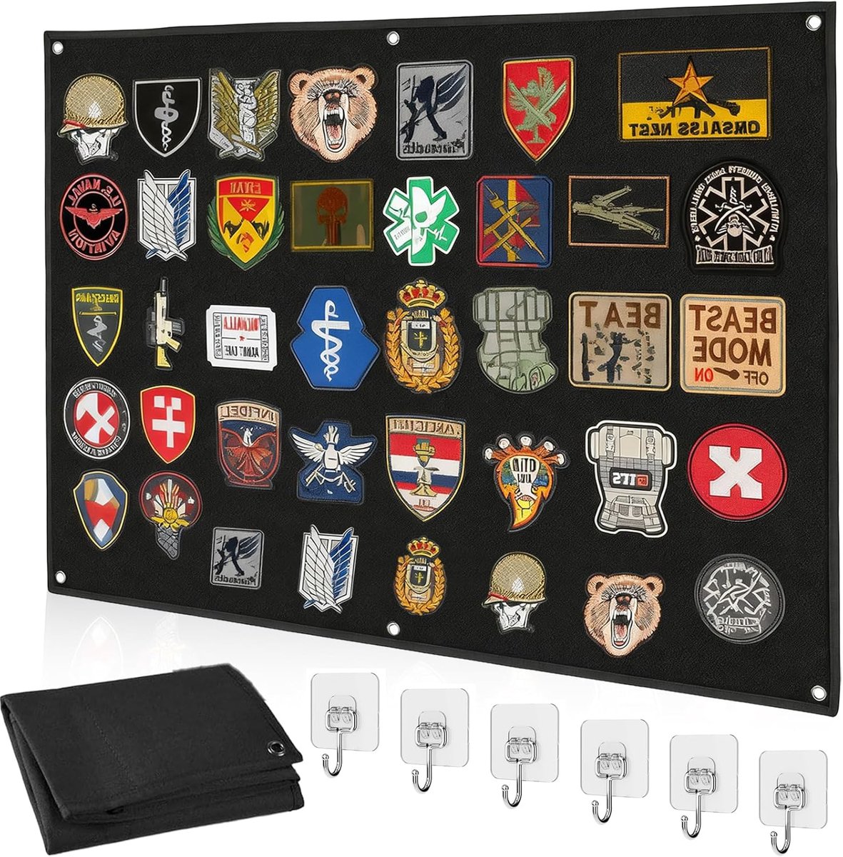 Wall with Hooks, Surface for Patch Wall, Tactical Patches, Patch Board with Eyelets, Foldable Patch Wall for Badge - ShopVlot