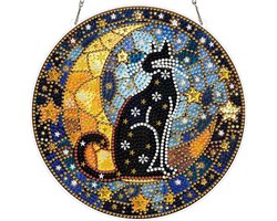 MXJSUA Kat gebrandschilderd glas diamant schilderij raamvanger diamant kunst kit volwassenen opknoping met ketting - ShopVlot