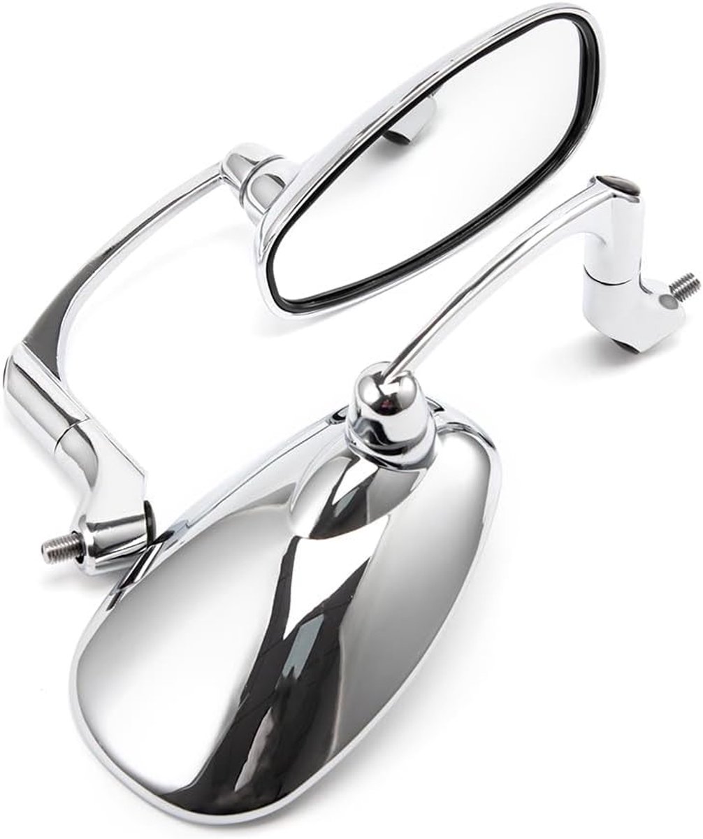 Motorcycle Side Mirror Oval 8mm 10mm for Cafe Racer Bobber Chopper (Silver) - ShopVlot