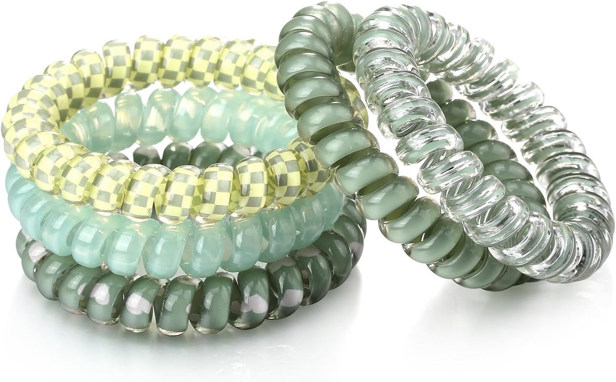 Pack of 5 Women's Hair Bobbles, Spiral Binding, No Damage, Plastic, Ponytail Hair Bobbles, Green - ShopVlot
