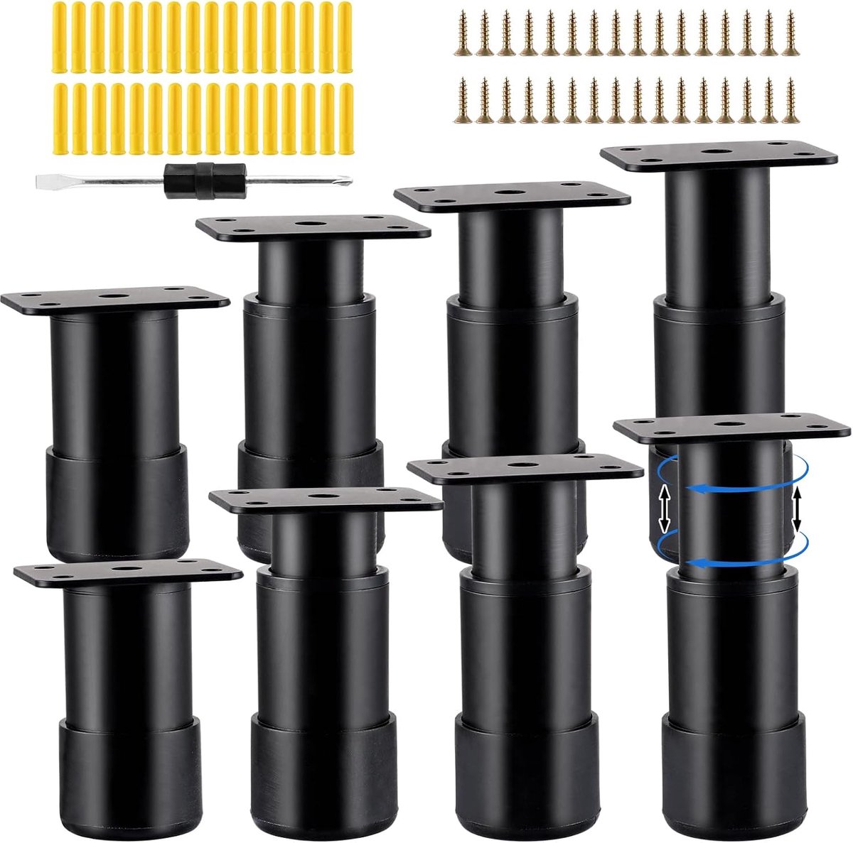 YAYODS 8 stuks meubelpoten, zwart, in hoogte verstelbaar, 8-12 cm, staal - ShopVlot