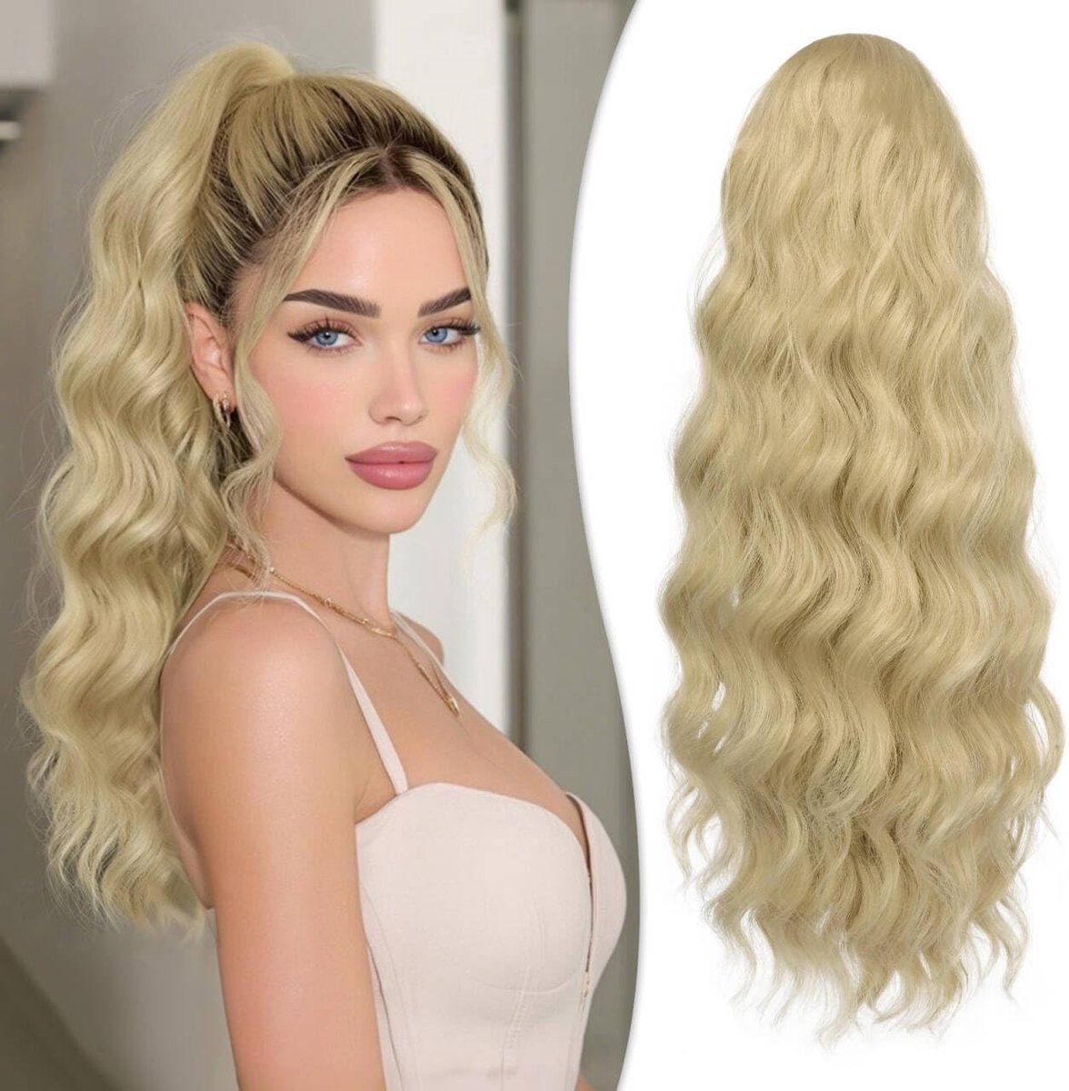 RUWISS Hairpiece Curly Ponytail 50 cm Clip in Wavy Ponytail Long Ponytail Extensions Synthetic Hair Extension for - ShopVlot