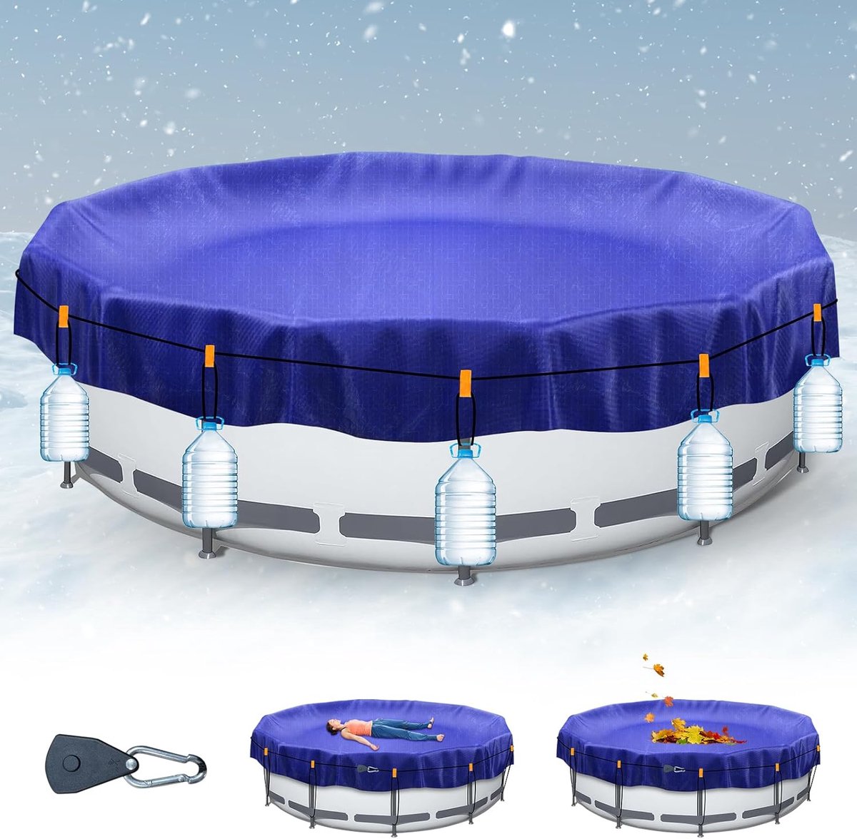 Zwembadafdekking rond, 366 cm (voor Ø 320 - 366 cm), 2-in-1 zwembadafdekking, uv-bestendig zwembad, zonnezeil voor - ShopVlot