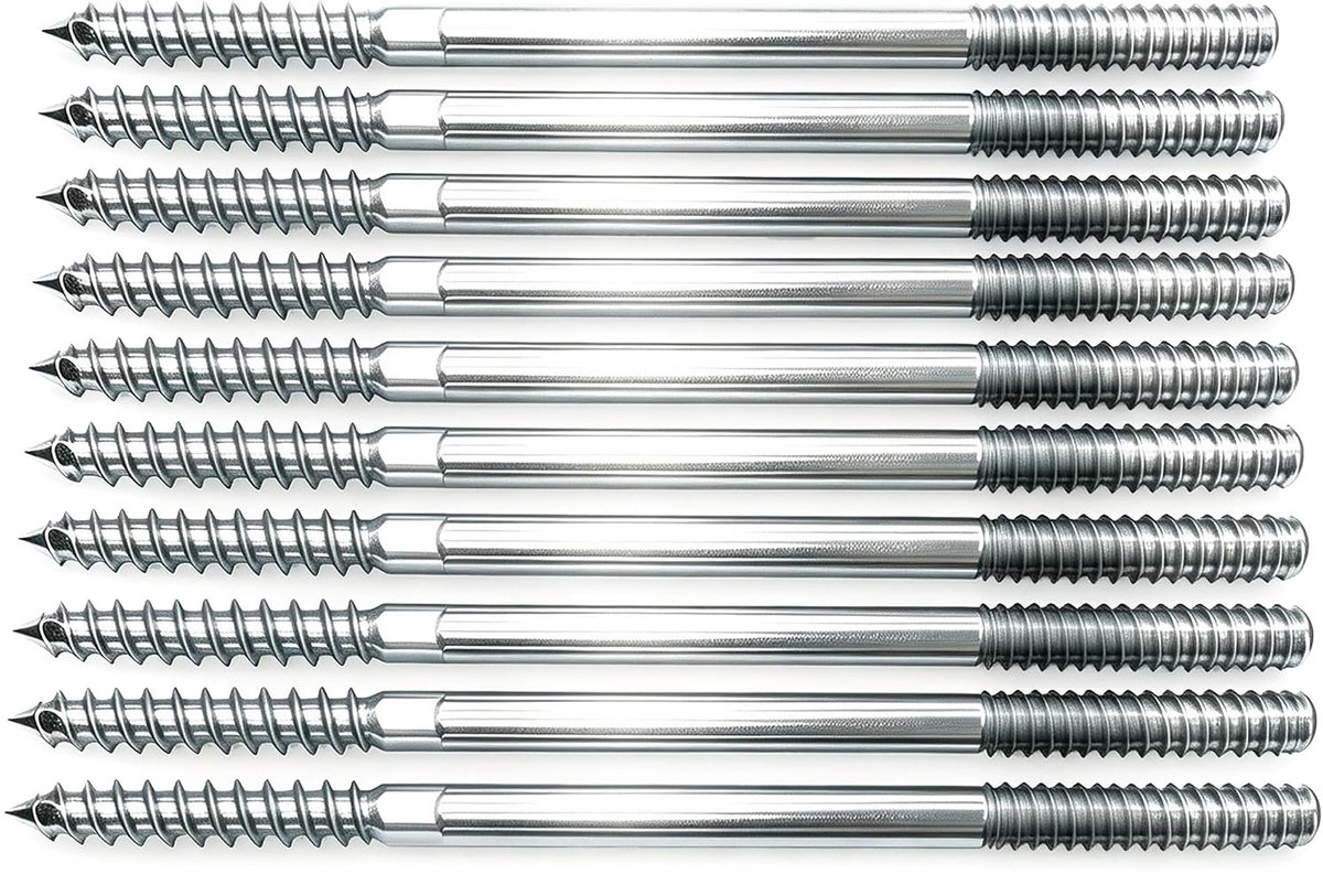 10 stuks dubbele schroefdraadschroeven M10 x 200 mm, Torx-ophangbouten, verzinkt koolstofstaal, voor meubelmontage - ShopVlot