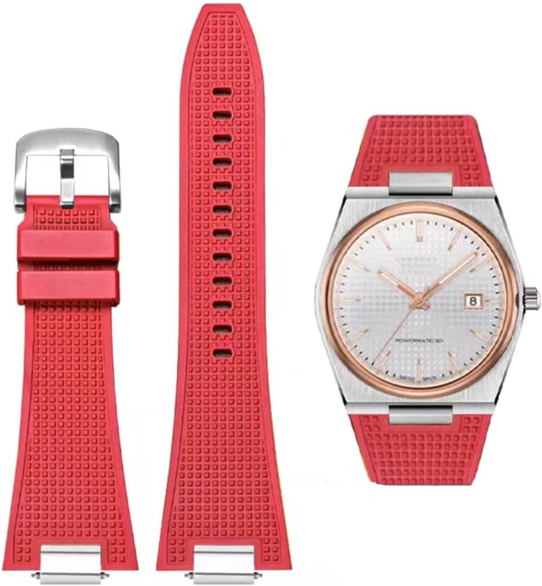 Watch Bands Bracelet for Tissot PRX Watch Series, Soft Rubber Strap for Tissot PRX Powermatic 80mm Quick Release with - ShopVlot