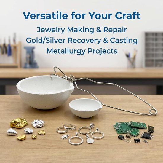 Melting Furnace Kit Crucible Set: Premium Fused Quartz Crucible 1477℃, 100g + 250g with Grip Pliers, Tapered Walls and - ShopVlot — afbeelding 4
