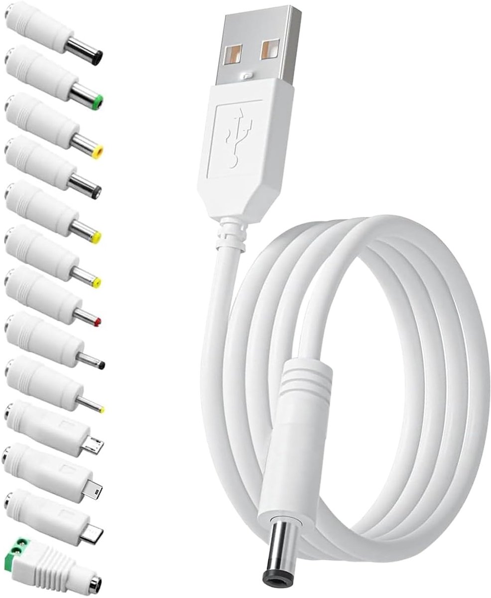 Universal USB to DC 5V charging cable on power cord 1.5m, plug 5.5 x 2.1mm adapter cable for 13 plugs - ShopVlot