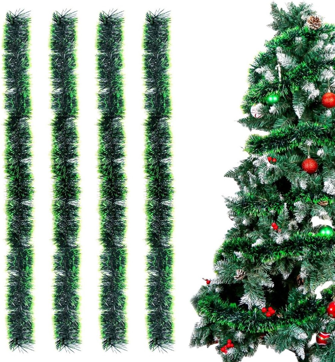Sprinlot Gerlande Christmas Garlands, Green, Pack of 4 Lametta Garlands, Christmas Garlands, Shiny Christmas Tree - ShopVlot