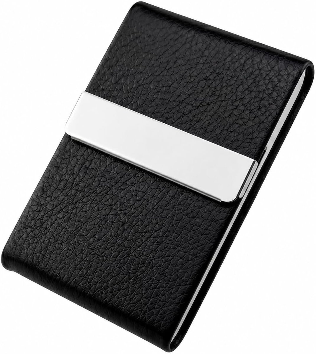 Business Card Case (1 Piece) for 15-25 Cards, Leather and Stainless Steel Card Holder with Magnetic Closure - ShopVlot