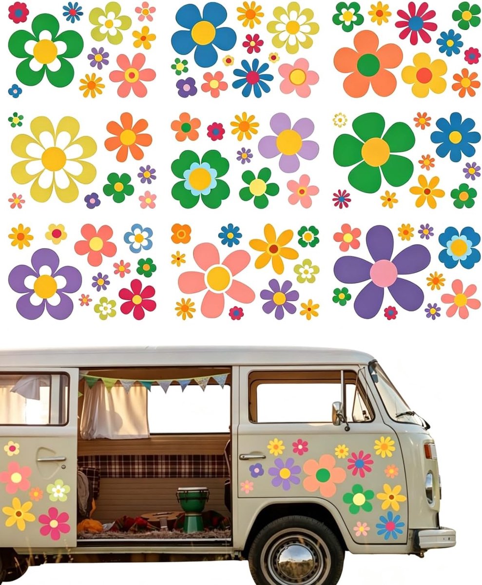 Autostickers, 88 stuks in 9 folies, vinyl, duurzaam, afneembaar, bloemendecoratie voor auto's, laptops en muren - ShopVlot