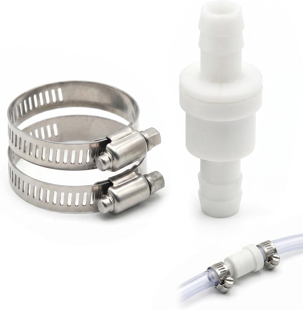 Terugslagventiel 10 mm met 2 slangklemmen van 304 roestvrij staal, terugslagklep voor wasmachine, vaatwasser en - ShopVlot