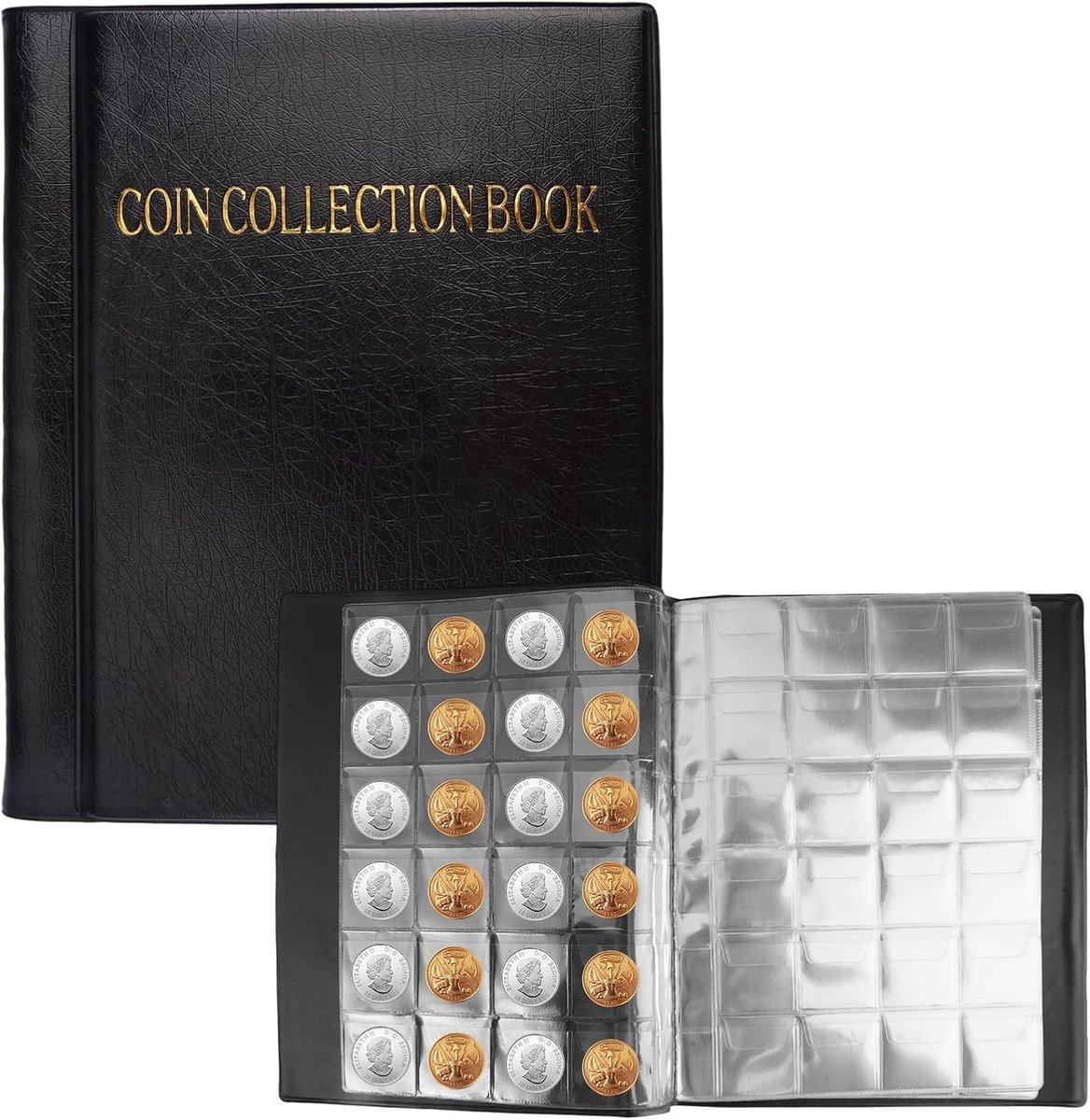 Waterdicht Muntenverzamelboek met 480 Pockets, 20 Pagina's voor Munten, Postzegels en Medailles, 15.7 x 19.2 cm, Ideaal voor Verzamelaars en Hobbyisten