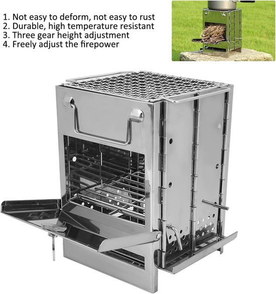 Wood Fired Camping Stove, Foldable Stainless Steel Grill Portable Backpacking Stove for Outdoor Camping Cooking Picnic - ShopVlot — afbeelding 3
