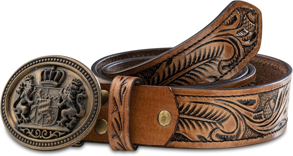 Schöneberger Trachten Couture Elias Traditional Leather Belt Made of Buffalo Leather, Handmade Unique Leather - ShopVlot
