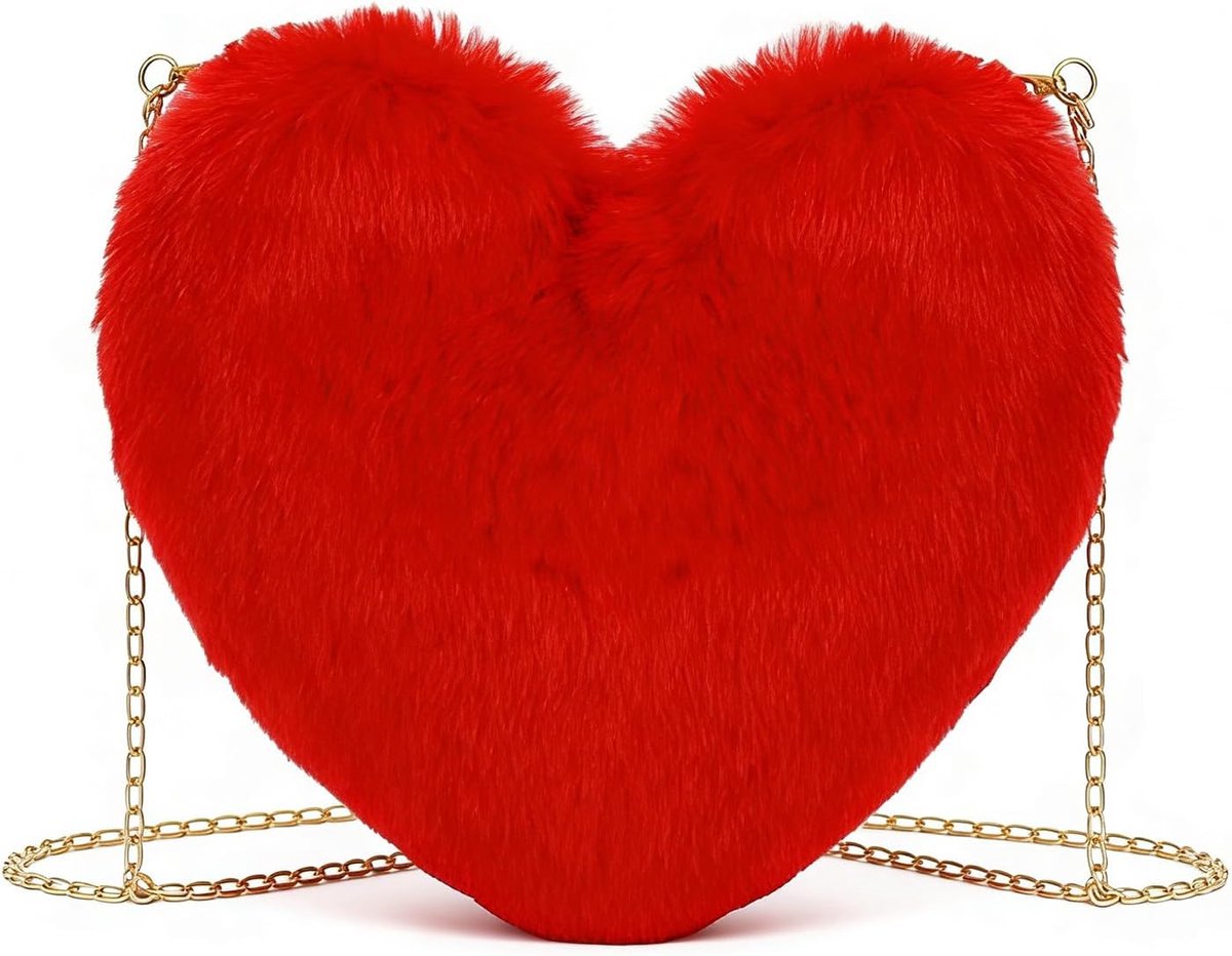 Hartvormige pluche handtas voor dames, zachte en pluizige schoudertas, voor cocktail, buitenactiviteiten, carnaval - ShopVlot