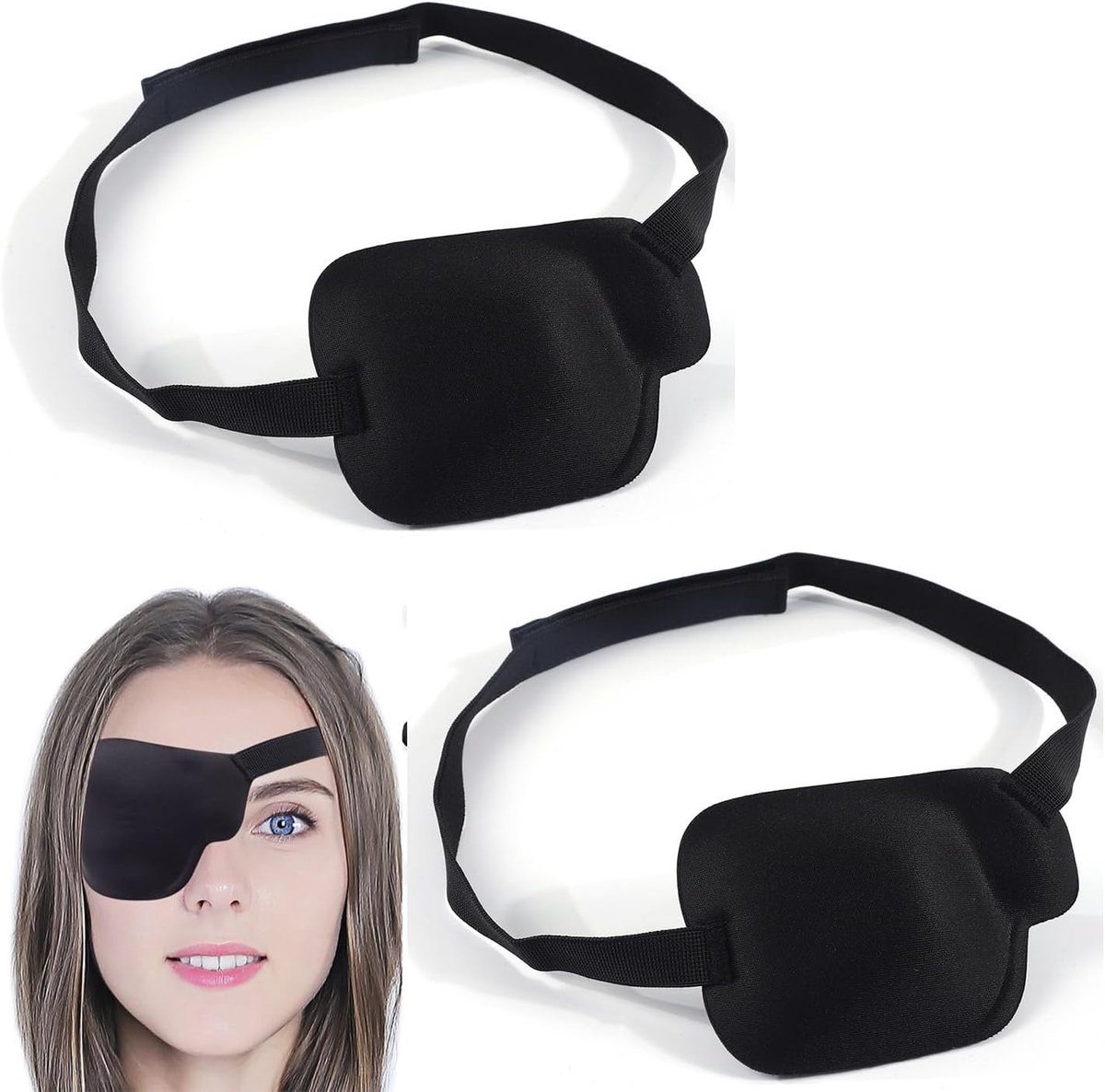 Oogpatches voor volwassenen, verstelbaar oogmasker met 3D concaaf ontwerp, ideaal voor piratenkostuum en feestjes, 2 stuks (zwart)
