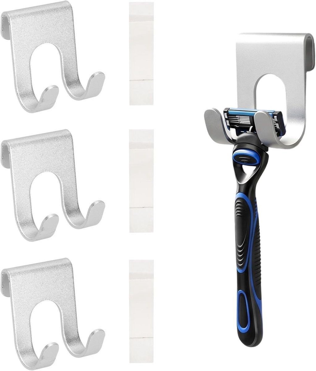 Scheermes Houder Set Van 4 - Aluminium - Zelfklevend Zonder Boren - Ideaal Voor Badkamer En Keuken - ShopVlot