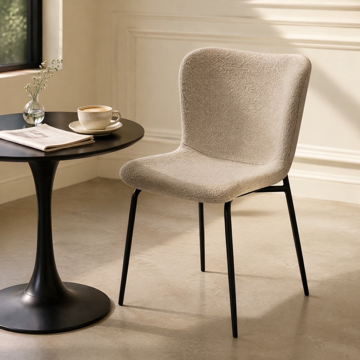 COVREO Eetkamerstoel 55 x 48 x 80 cm khaki, stof met metalen poten, set van 2