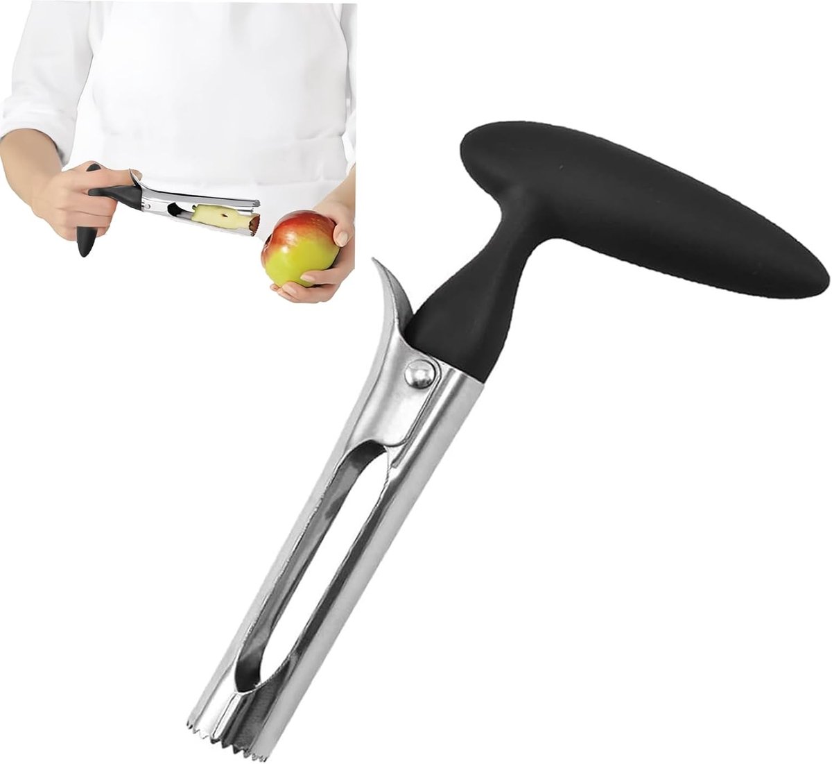 1 Stuk Zwarte Appelschiller van RVS - Praktische Appelpitverwijderaar, Fruit- en Groentecutter, Ideaal voor Mango's en Appels