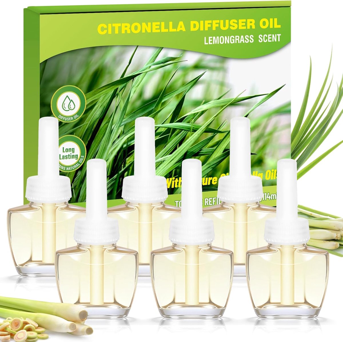Geuroliën navulflessen Citronella 6 x 18 ml - Verfrissende geur - Ideaal voor badkamer en woonkamer - ShopVlot
