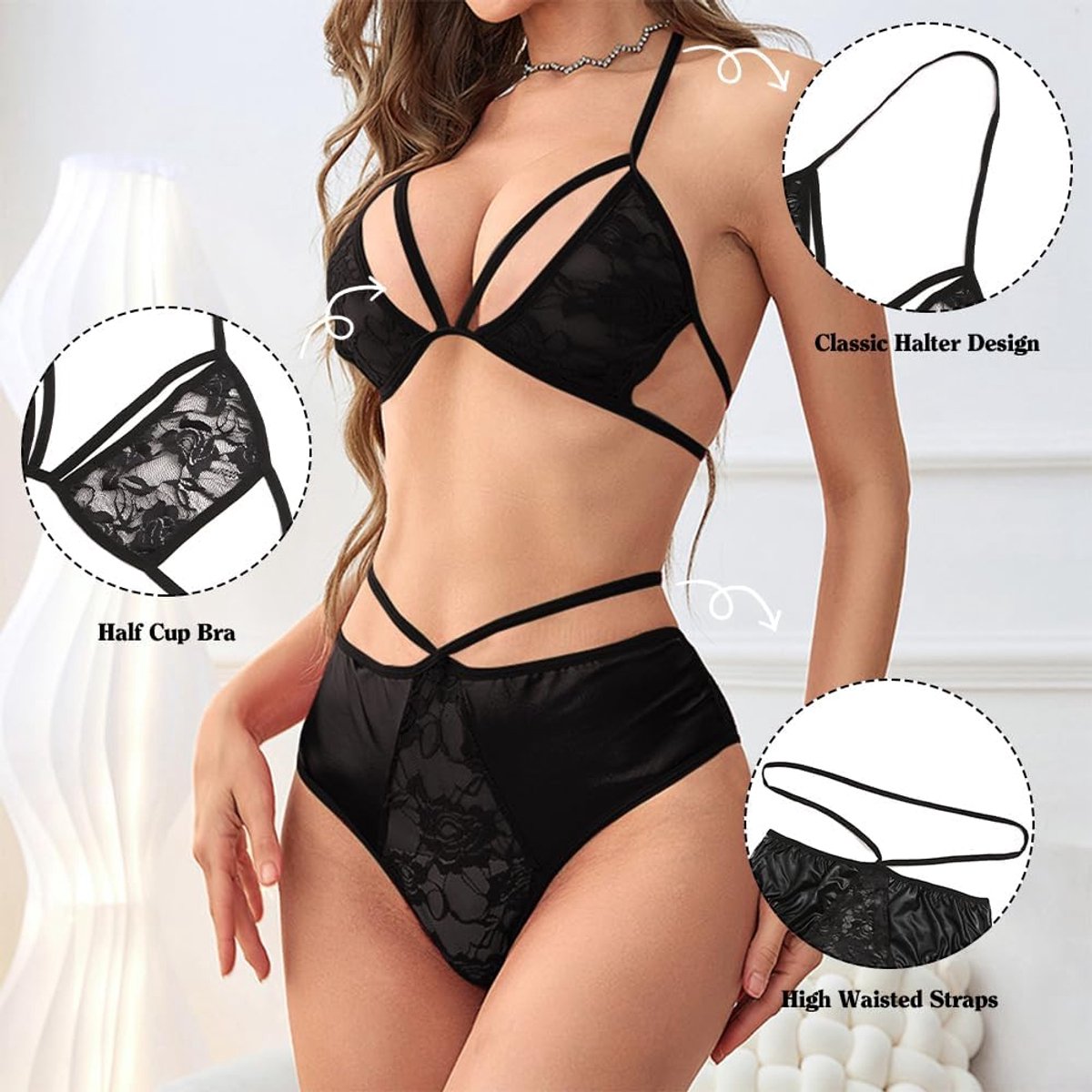 Dames Sexy Lingerieset - Bloemenpatroon - Semi-Transparant - Verleidelijk Comfort - ShopVlot