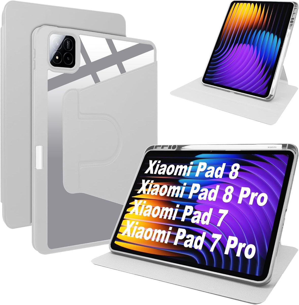 Hoesje voor Xiaomi Pad 8 & 8 Pro & Pad 7 & 7 Pro - PU leren + flexibele silicone - draaibare standaard - ShopVlot