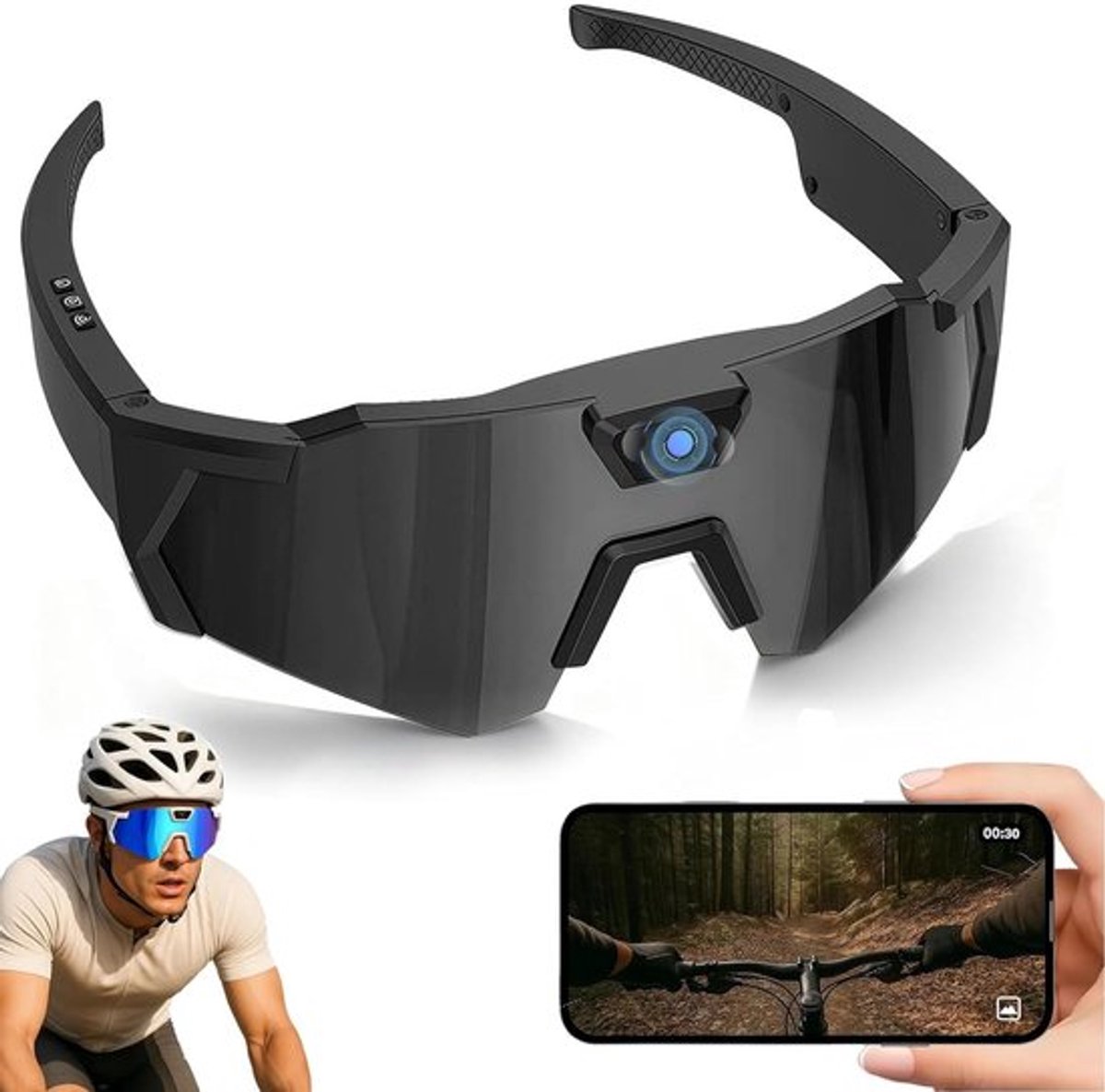 Slimme camerabril, 1080p sportbril met high-definition video-opname, fietszonnebril, draagbare audio en draadloze fotografie en video-opname, unisex (zwart).