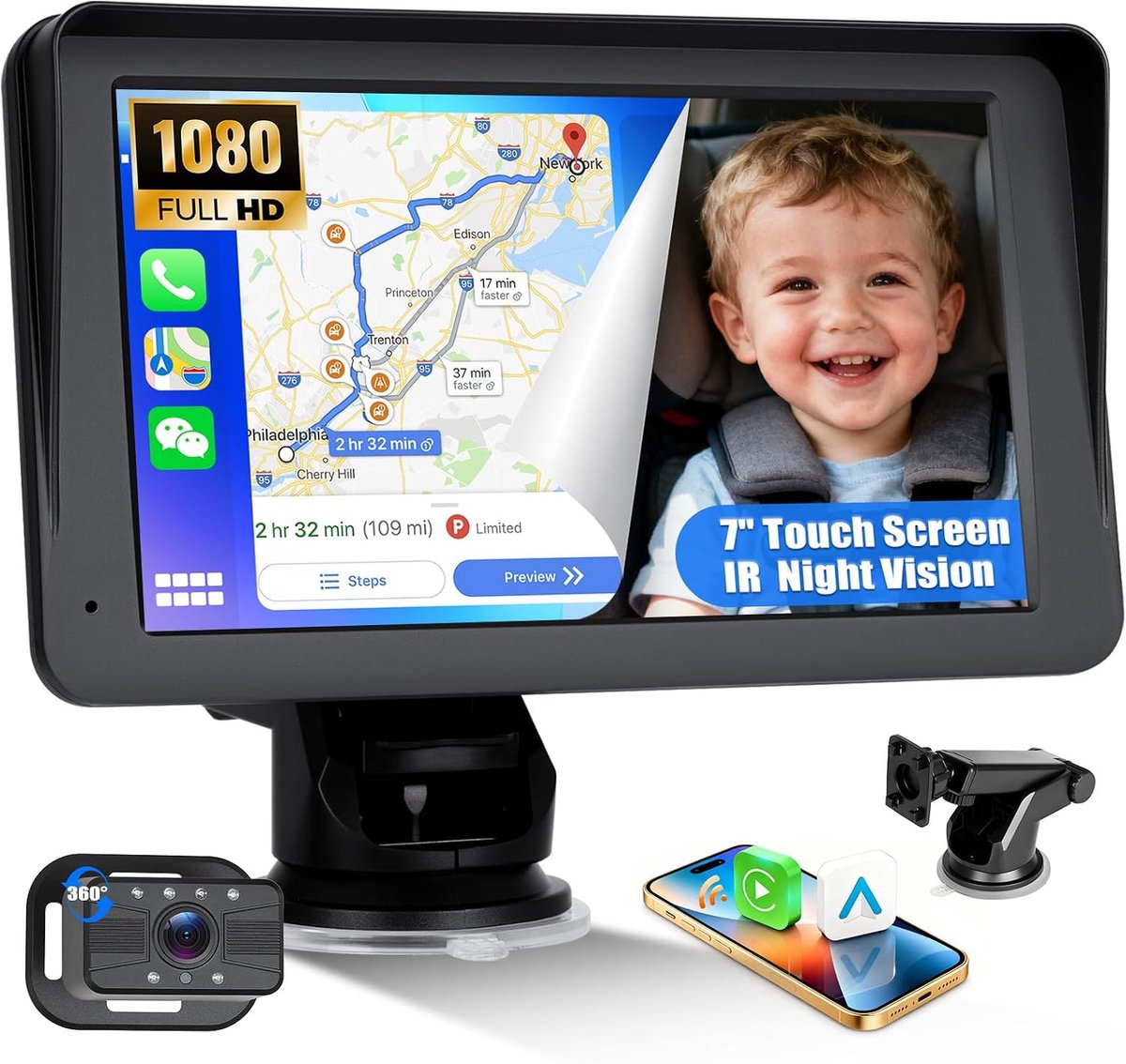 Mobiel hoofdsteun videospeler 10,1 inch - HD touchscreen - Bluetooth en USB plug & play - ideaal voor onderweg - ShopVlot