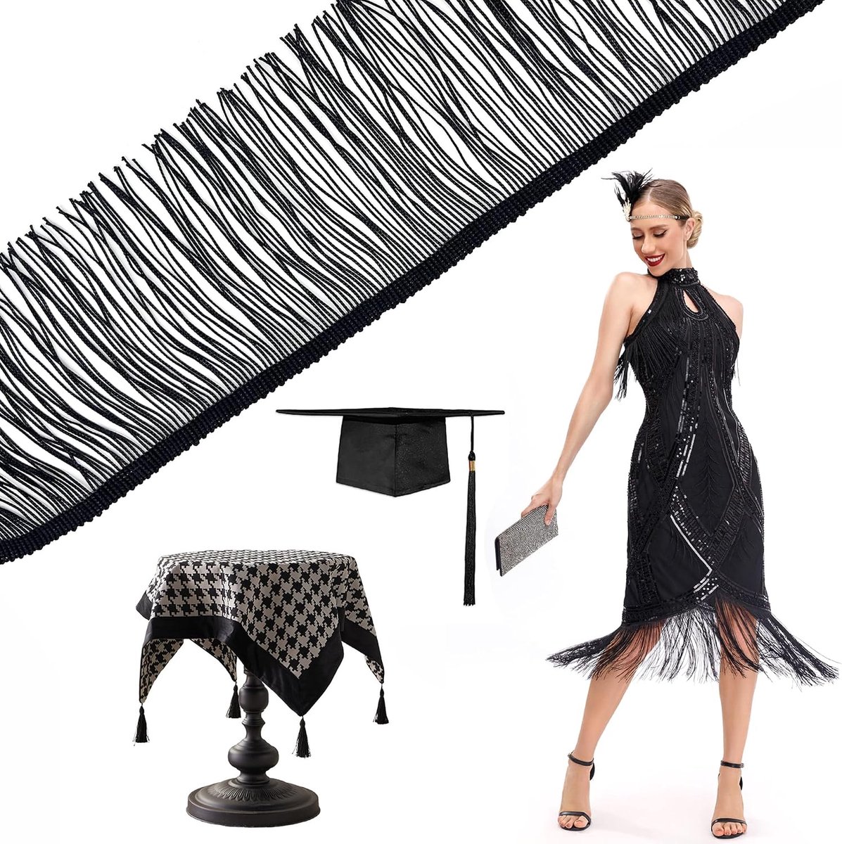 Tassel randdecoratie 5m - Zwart - Hoogwaardige zijdepolyester - Perfect voor DIY kleding - ShopVlot