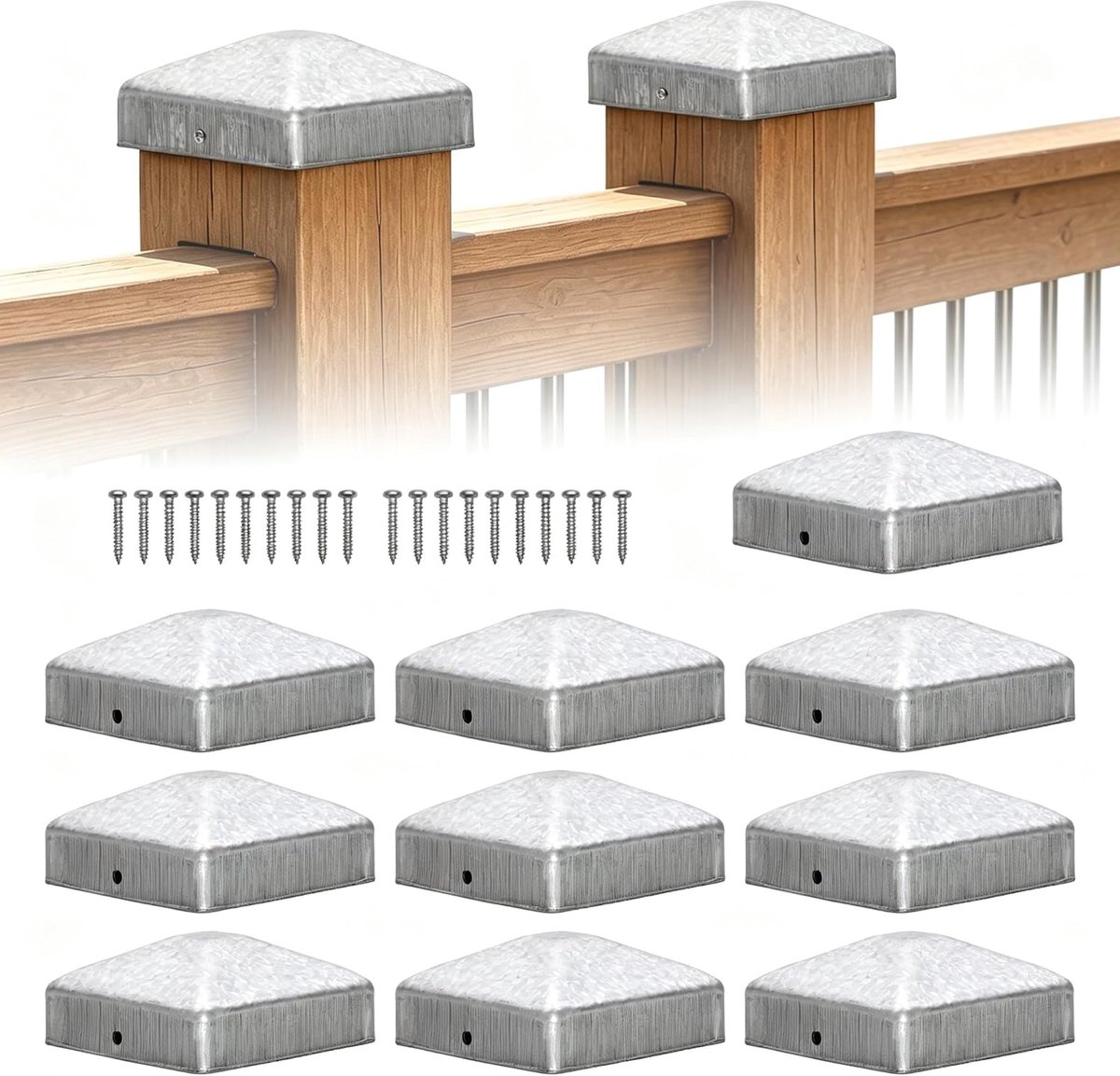 Verzinkte stalen paalkappen 7x7 cm - 10 stuks - robuust materiaal - bescherm uw palen - ShopVlot