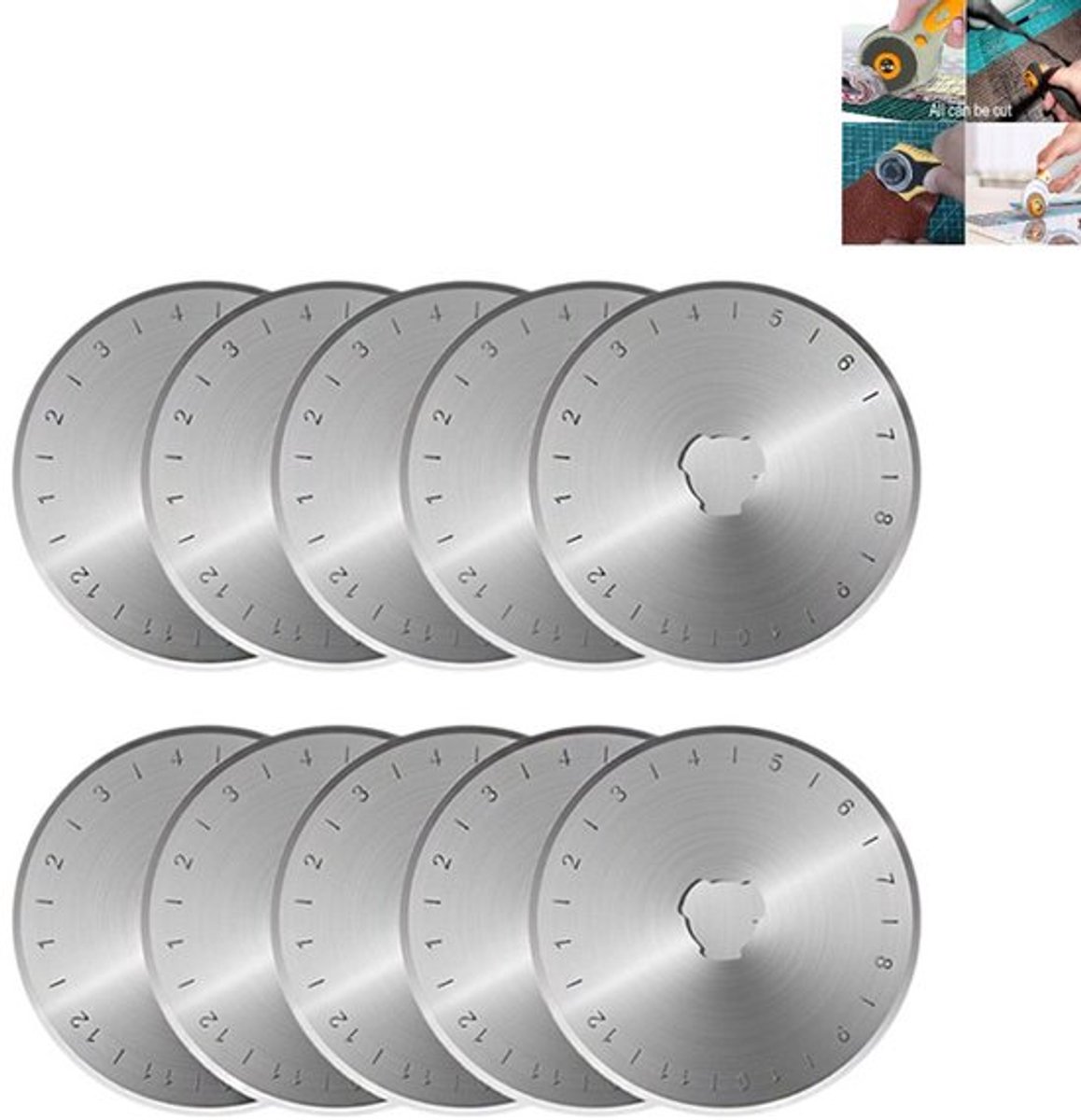 10-stuks - Rolmes - 45 mm - Cirkelmes - Stof snijden - Patchwork zaagtandgolf - Cirkelmes - 45 mm roterend mes - 45 mm vervangend roterend mes - Scherp en duurzaam