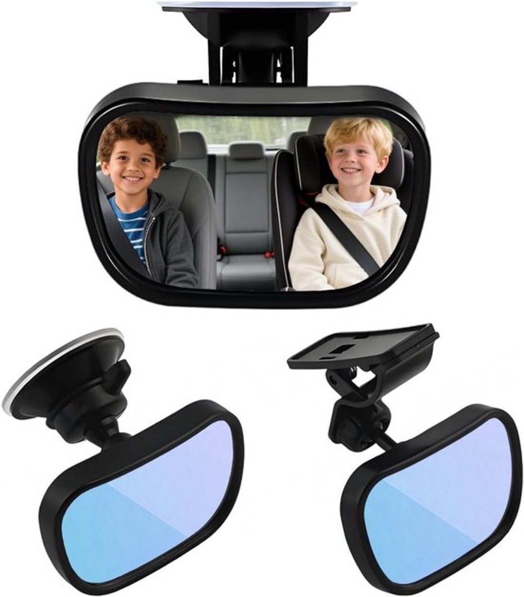 Baby Autospiegel - 360° Draaibaar & Breed Zicht - Met Zuignap en Klem - 13x6.5 cm