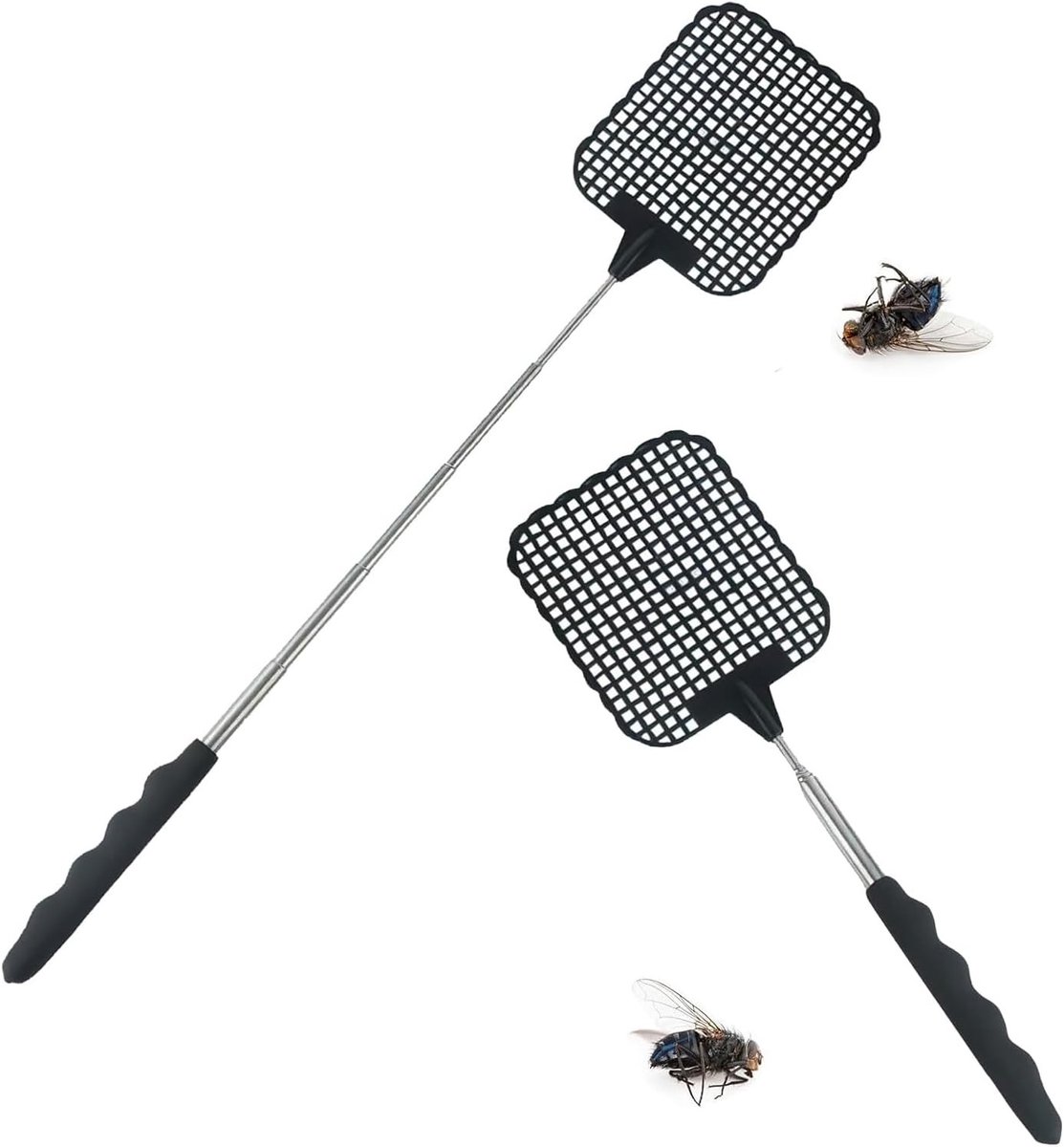 Handmatige Vliegendoder Set van 2 Stuks, 73 cm Uittrekbaar voor Vliegen, Muggen en Insecten Bestrijding