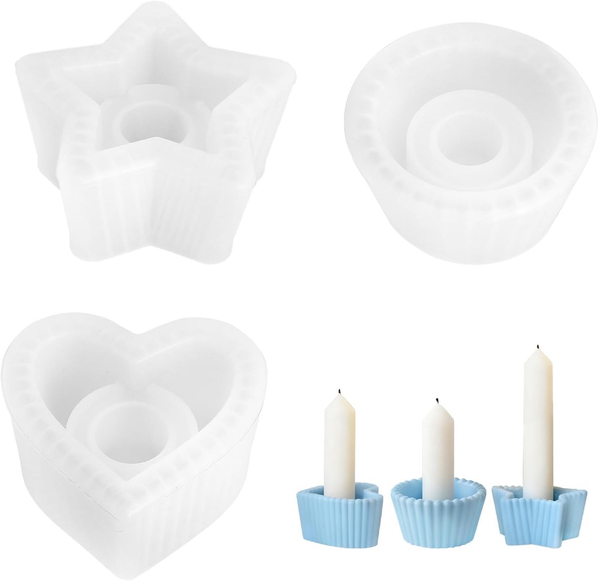 Silicone kaarsenhouder set van 3 - hart, ster en rond - hoge kwaliteit siliconen - creatief voor DIY projecten - ShopVlot