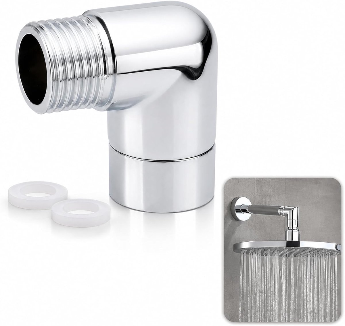 Douchekopadapter 135 graden - G1/2 inch messing - chromen afwerking - lekvrije verbinding - ShopVlot