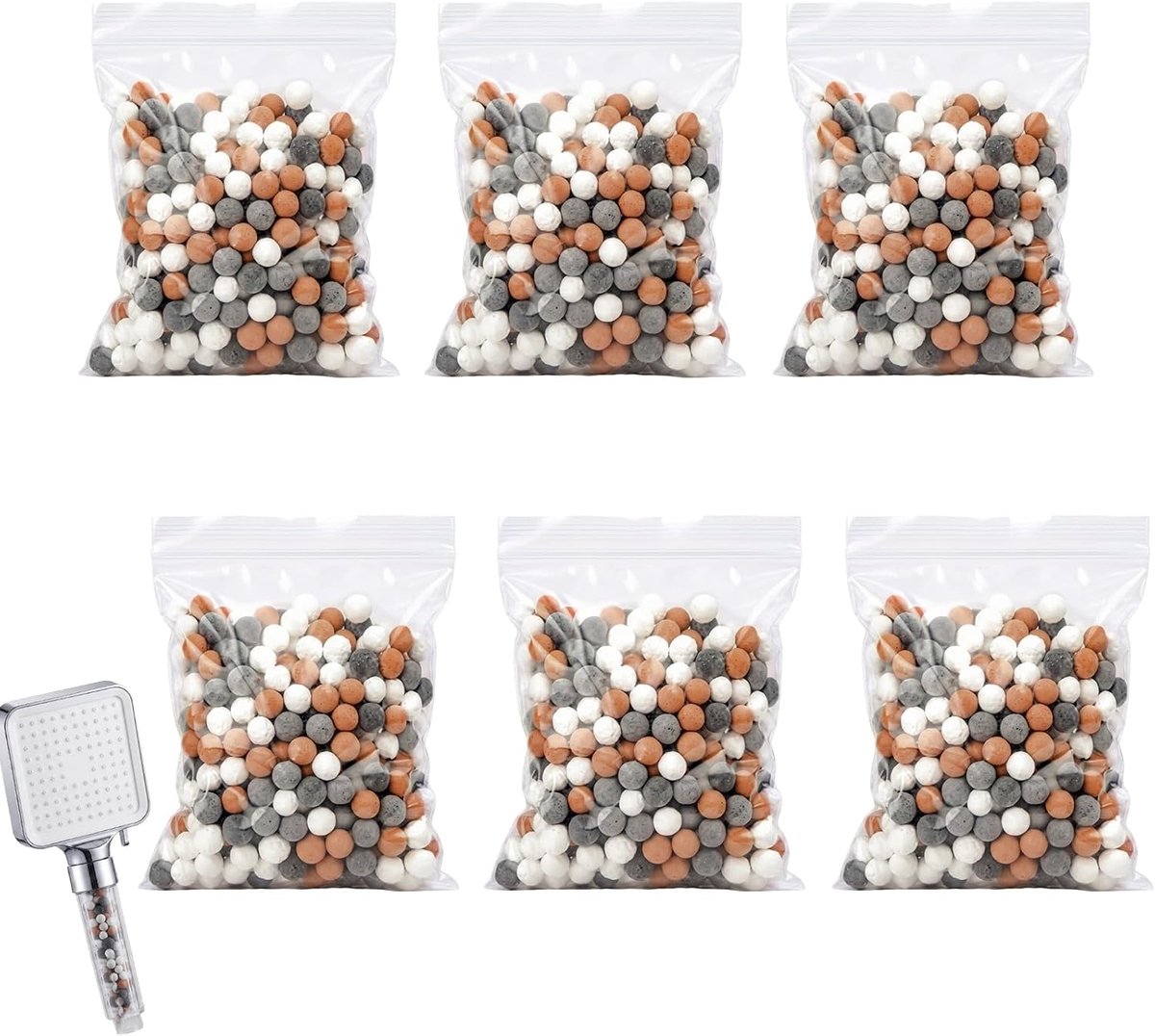 Filterminerale ballen set van 6 - pH-regeling - chloor- en bacteriënverwijdering - revitaliseer je douche-ervaring - ShopVlot