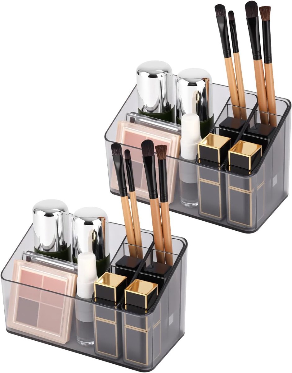 Makeup organiser set van 2 - kunststof cosmetica opbergbak - 7 compartimenten - perfect voor dressing tafel - ShopVlot