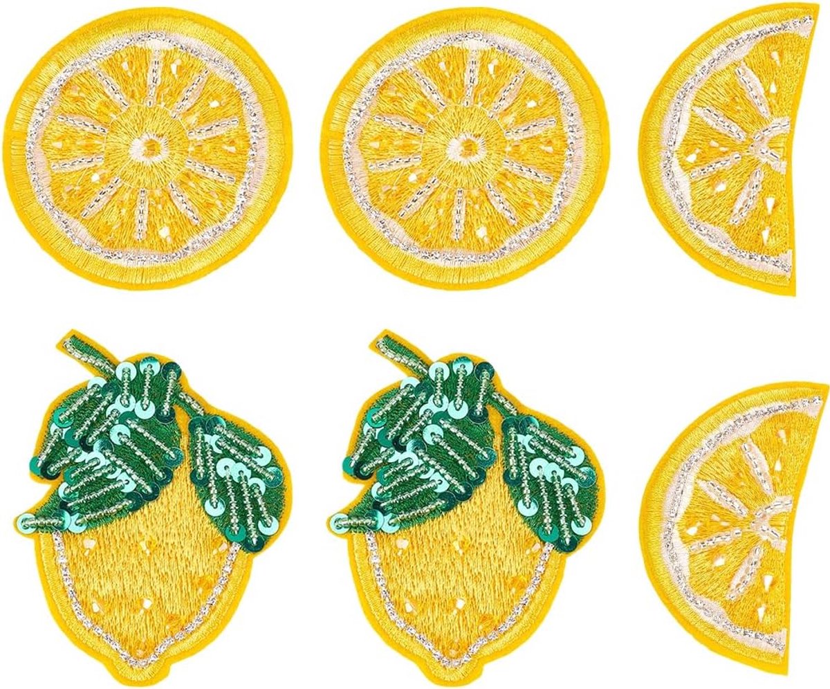 Zitronen Applikaties 6 Stuks - Gele Perlenbesetzte Stofflicken - Glitzerpailletten en Strasssteinen - ShopVlot