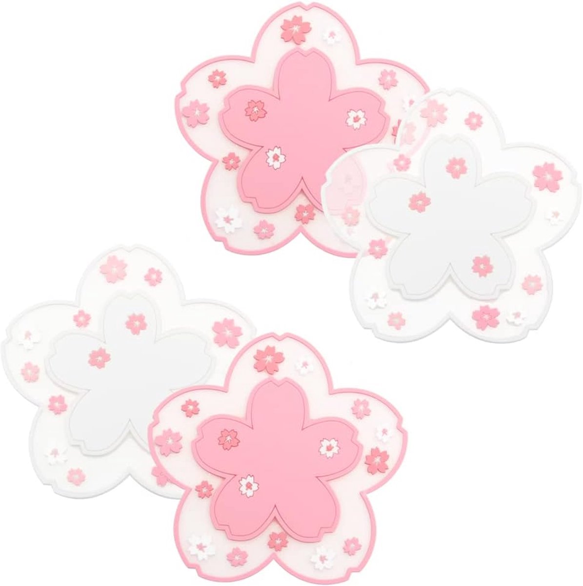 SnelShoppen - 4 Stuks PVC Sakura Coasters Tafelmatten Onderzetters Antislip Wasbaar met Kersenbloesem Motief voor Tafelbescherming en Isolatie van Gla