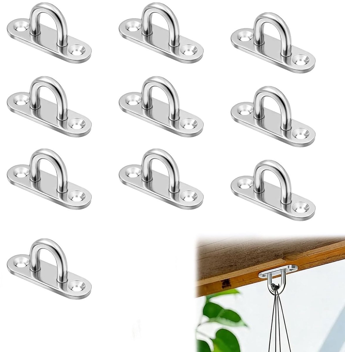 M6 oogplaat roestvrij staal - 10 stuks - 60 x 20 mm - stevig en duurzaam - ideaal voor wandbevestiging - ShopVlot