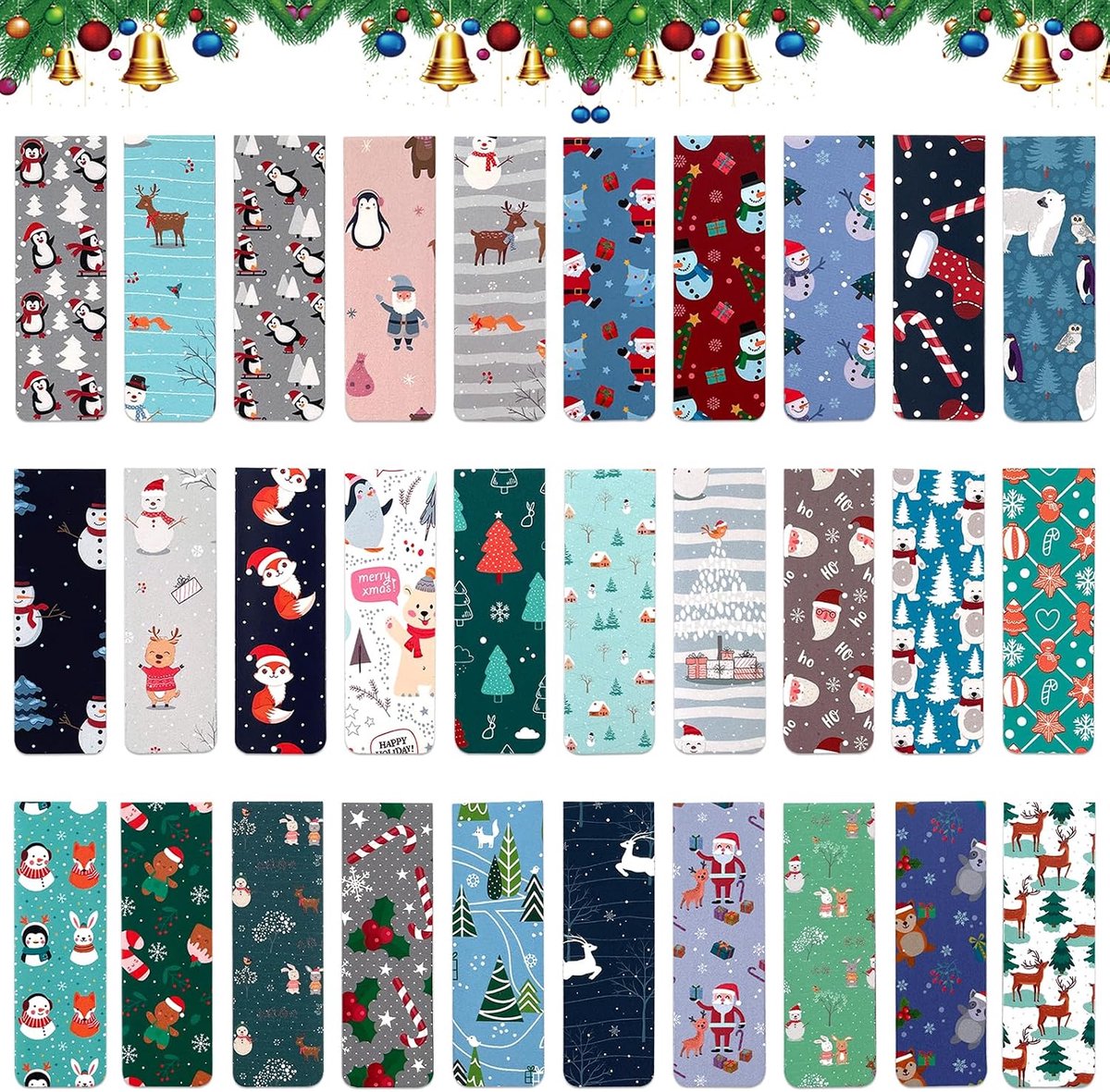 Magnetische boekenleggers 30 stuks - kleurrijke kerstontwerpen - voor kinderen en feestjes - leuk cadeau - ShopVlot