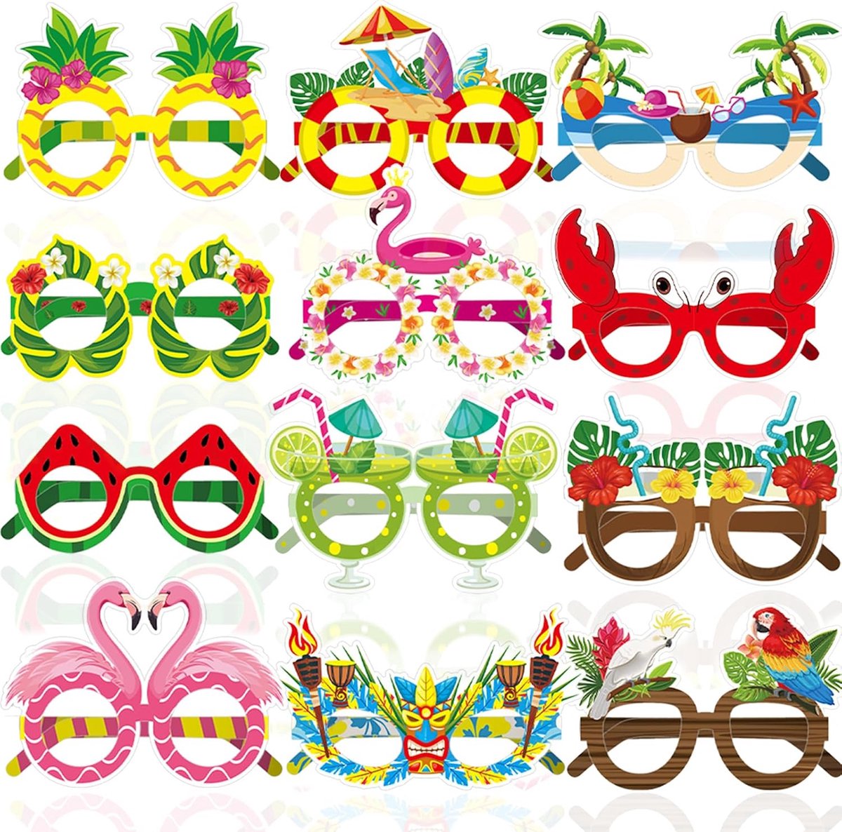 Papieren zonnebril Hawaii - 24 stuks - Tropische thema's - Perfect voor zomerfeest - ShopVlot
