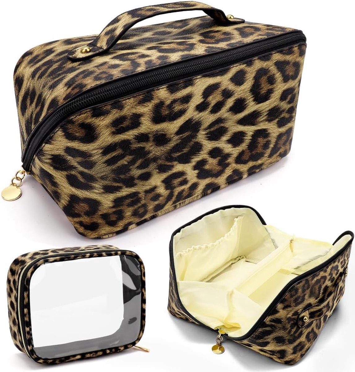 Cosmetica tas grote leopard print - waterdichte PU leren toilettas - stijlvol en ruimtebesparend voor op reis - ShopVlot