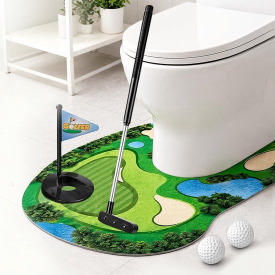 Mini-potje golfset - toiletgolf met putmat - 2 golfballen en vlaggenstok - leuk toiletspel voor tijdens het wachten - ShopVlot van MINI — afbeelding 4