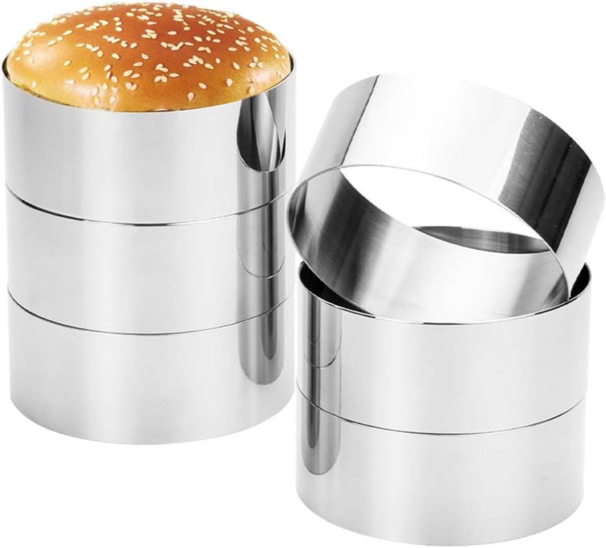 Burger ringen set 6pcs - roestvrij staal - 4 cm diameter - ideaal voor desserts - ShopVlot