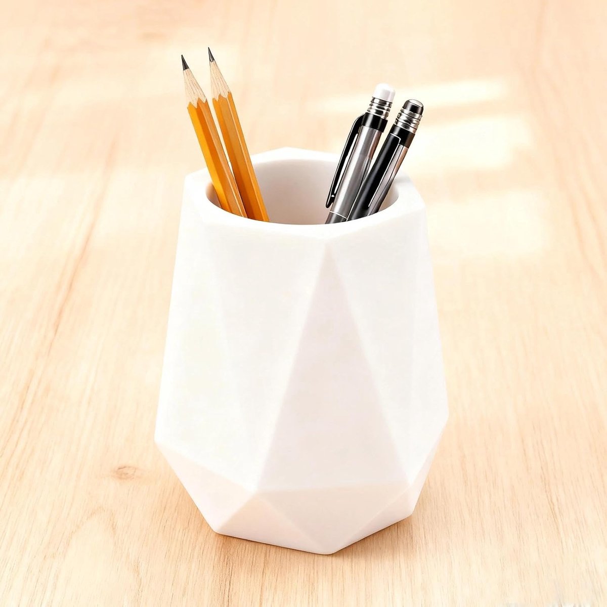 Penhouder rond - Silicone pen cup - Wit - Geometrisch design - Ideaal voor stationery en cosmetica - ShopVlot